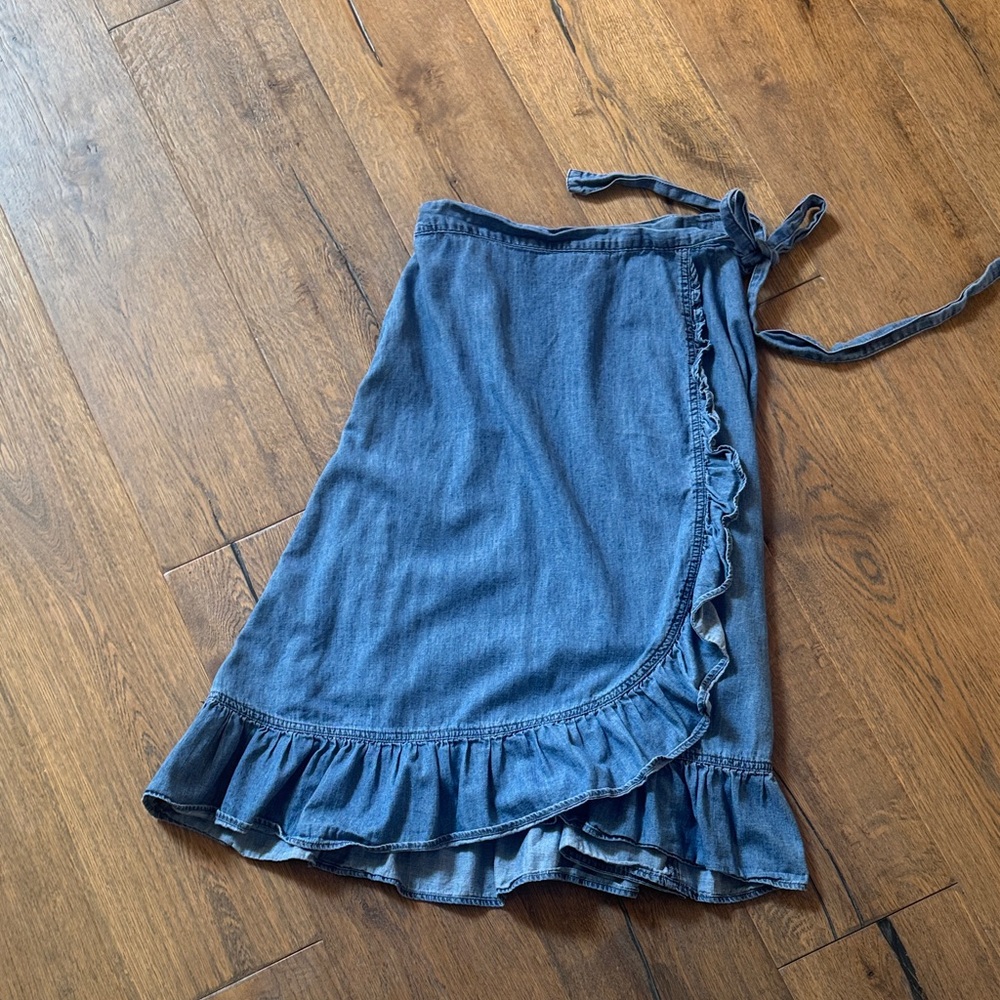 Draper James Denim Wrap Skirt with Ruffle Hem